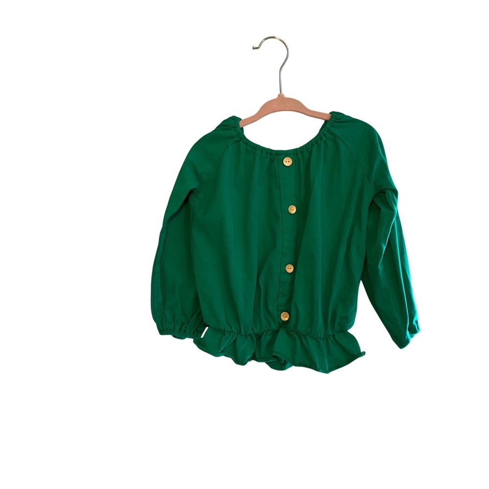 Girls Size 5/6!Green Ruffle Hem Long Sleeve Button Front Blouse